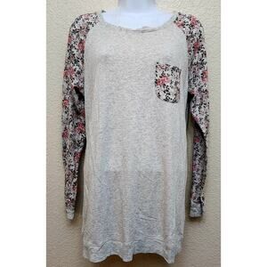 Ink Love And Peace Gray Pink Floral Raglan Long Sleeves Medium Lightweight Soft
